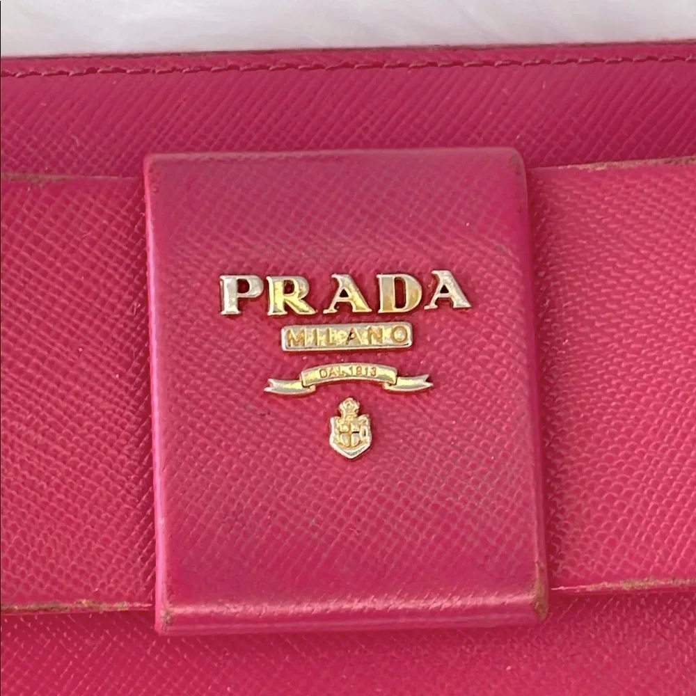 Prada Pink Leather‎ Zippy Long Wallet with Bow